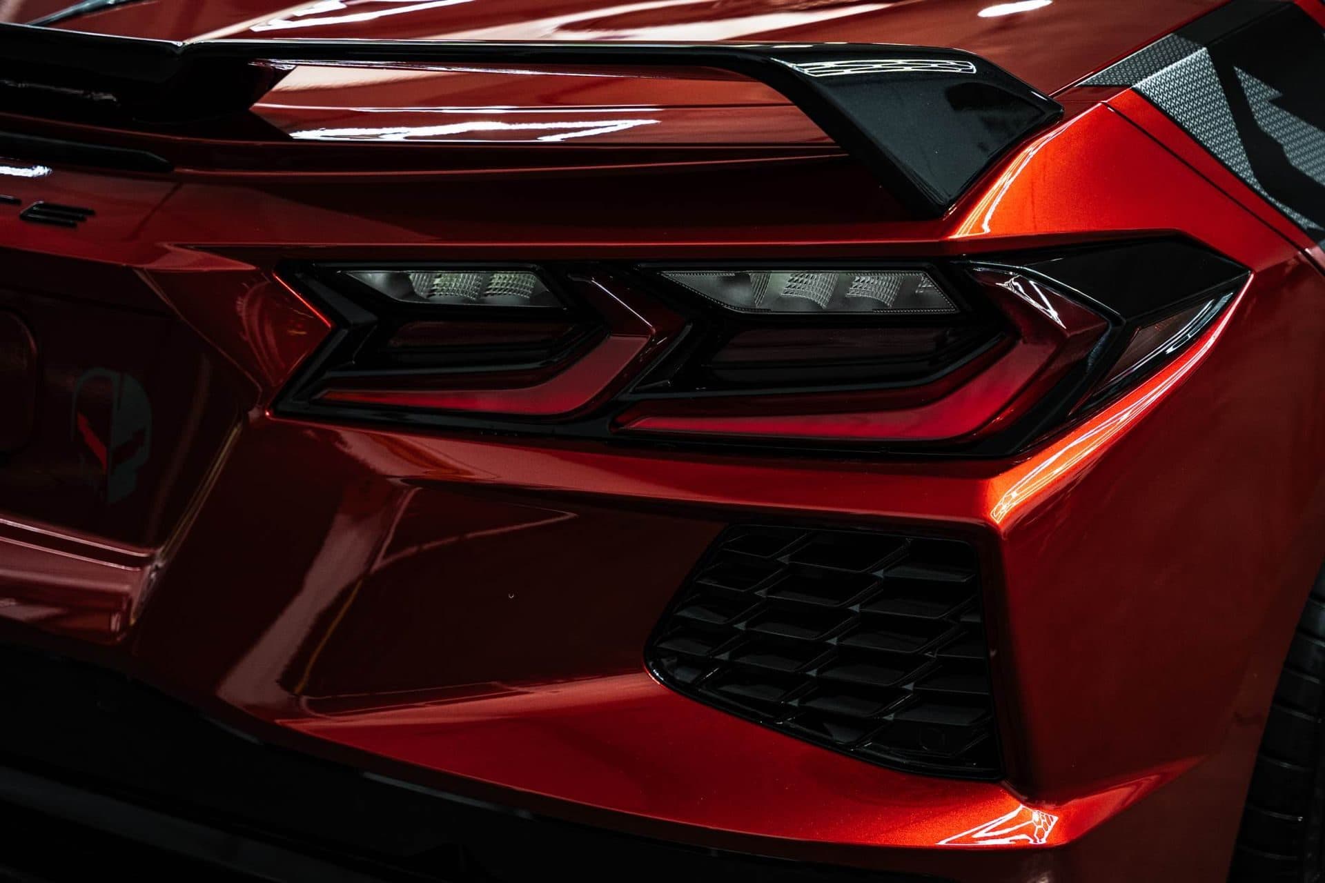 Red Corvette C8 with a fresh ceramic coating