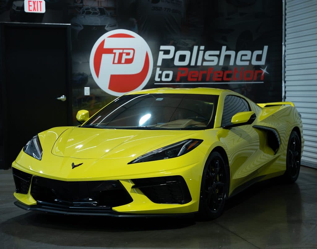 Yellow Corvette C8 in the studio